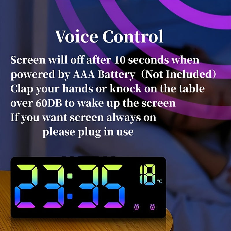 RGB Digital Alarm Clock – Voice-Controlled, Dual Alarm, and Temperature Display