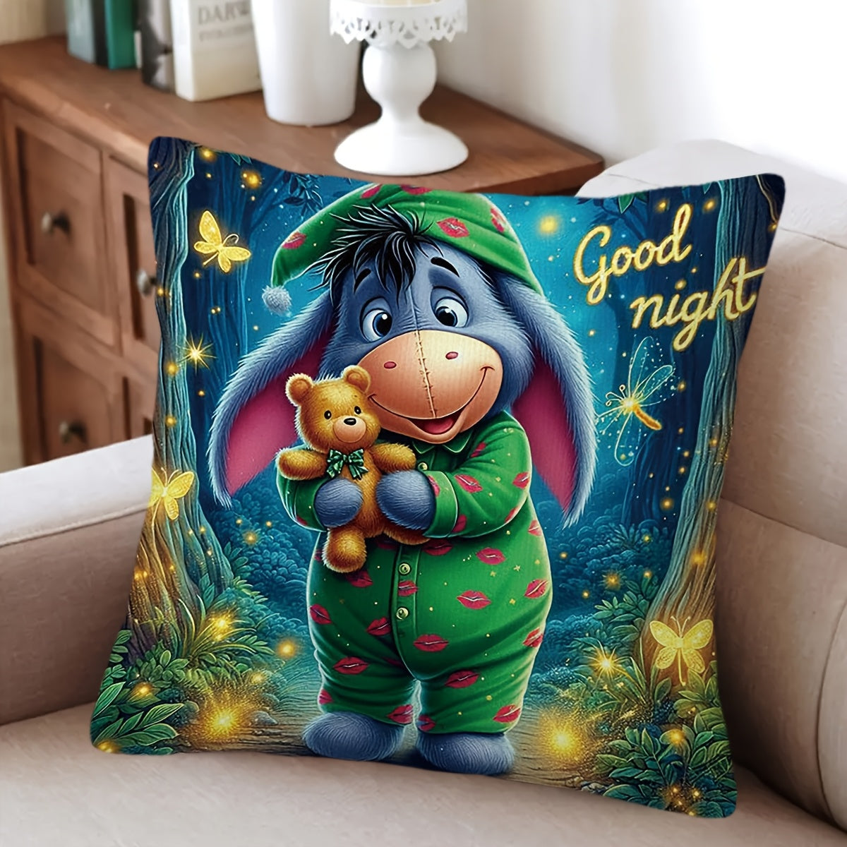 Eeyore Plush Cushion Cover - Playful Double-Sided Design with Zipper for Living Room and Bedroom