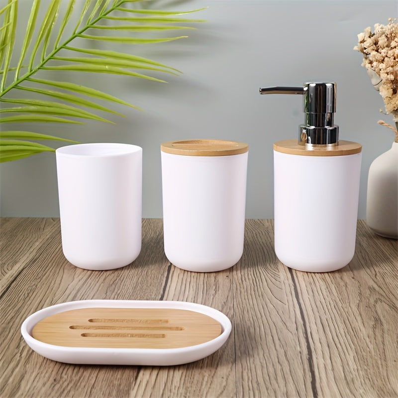 Bathroom Accessories Set with Bamboo Lid – 4-Piece Set for Bathroom Decor