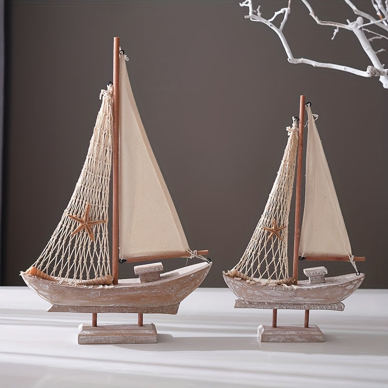Vintage Wooden Sailboat – Nautical Decoration for Living Room, Office, or Bedroom