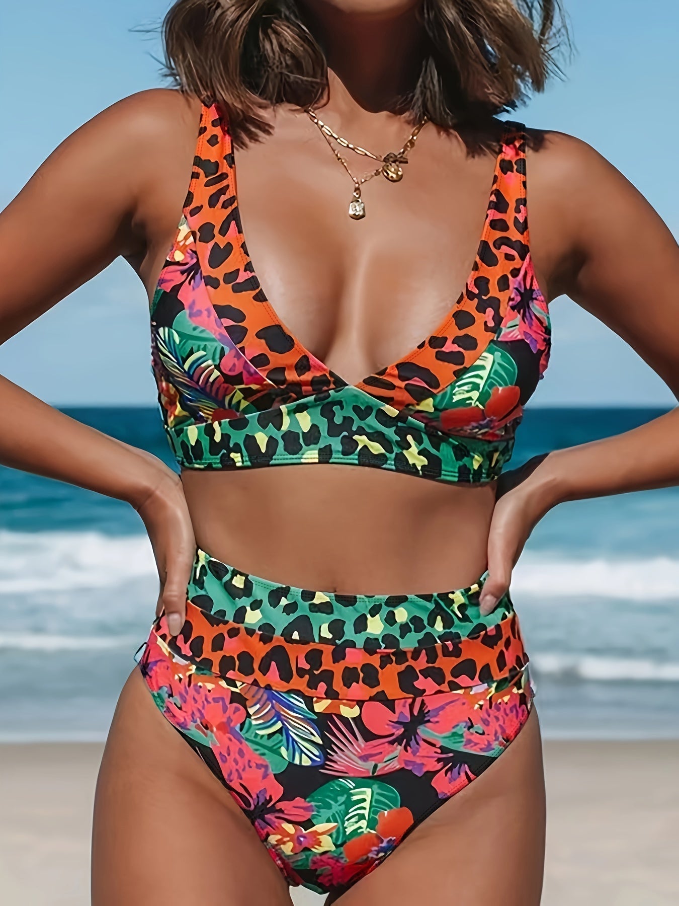 Tropical Leopard High Waist Bikini Set – Stylish and Comfortable