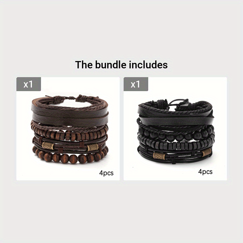Stylish Leather and Wooden Bracelets Set - For the Modern Man
