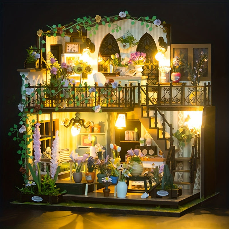 DIY Miniature Greenhouse House with Lighting – Handmade 3D Puzzle for Creative Decoration