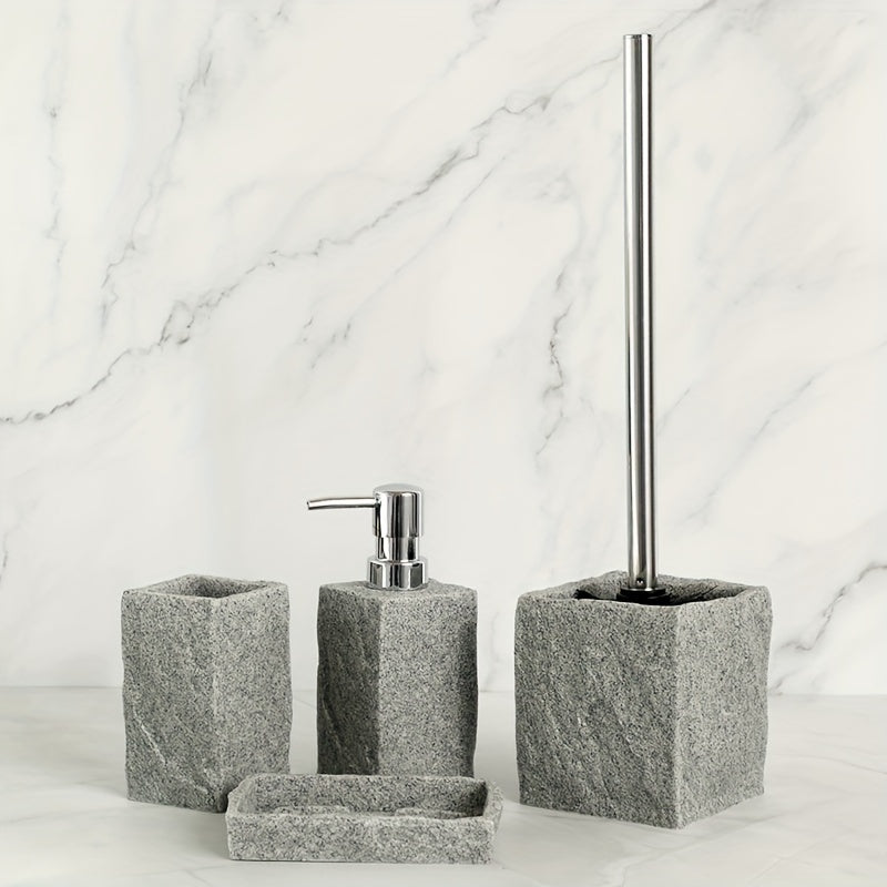 Gray Resin Bathroom Set – Luxury Set of 4 Pieces for an Elegant Bathroom