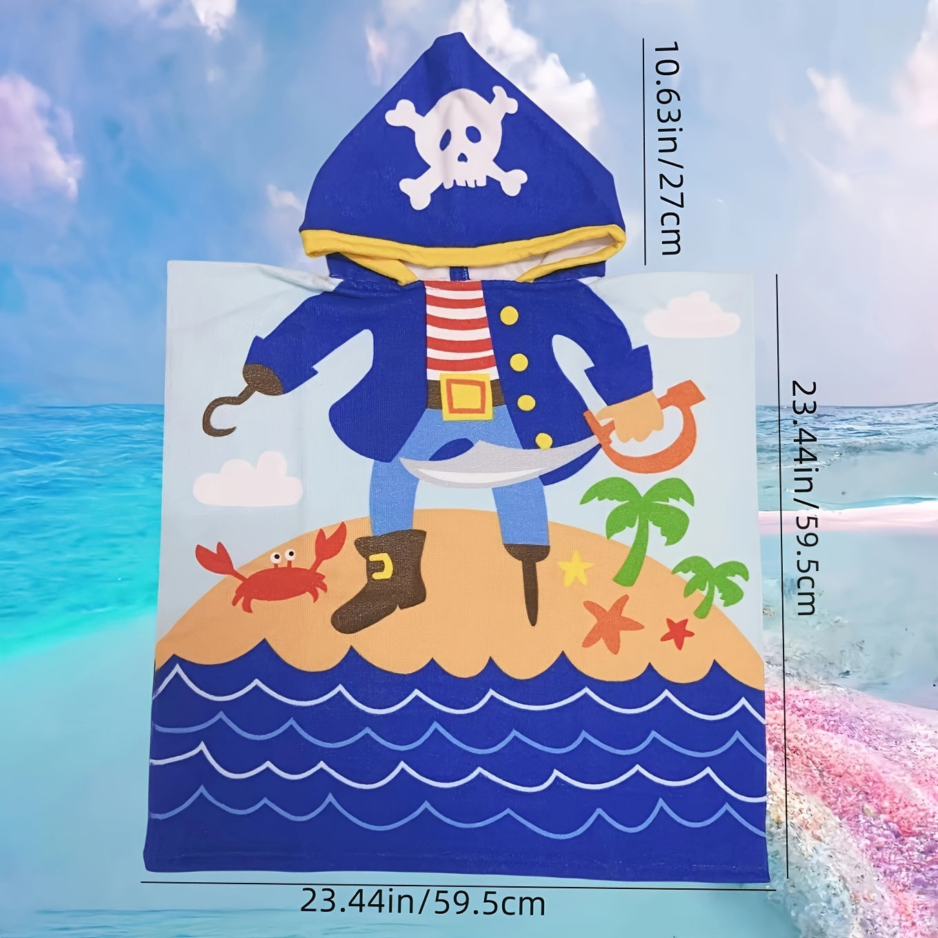 Cartoon Dinosaurs and Pirates Beach Towel for Kids – Soft Bath Cape with Hood
