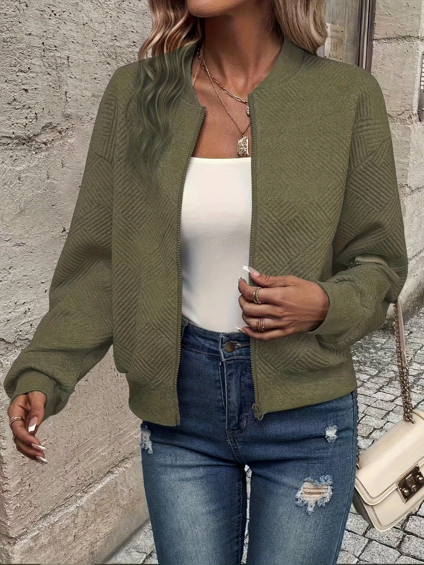 Stylish Woven Bomber Jacket – Perfect for Spring and Summer