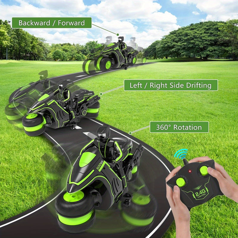 Remote-Controlled Stunt Motorcycle – 360° Rotating Wheels and High Speed for Kids