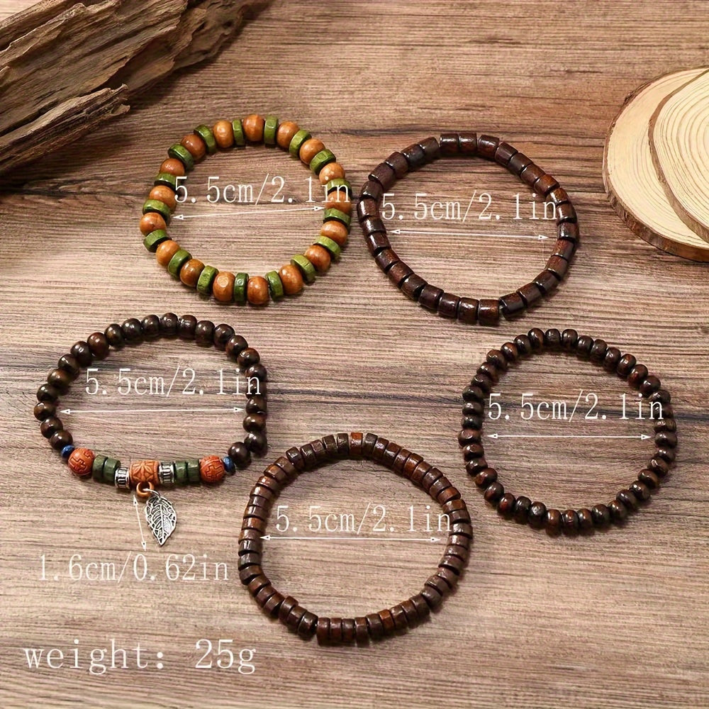 Natural Wooden Bead Bracelets Set - For the Rugged Man