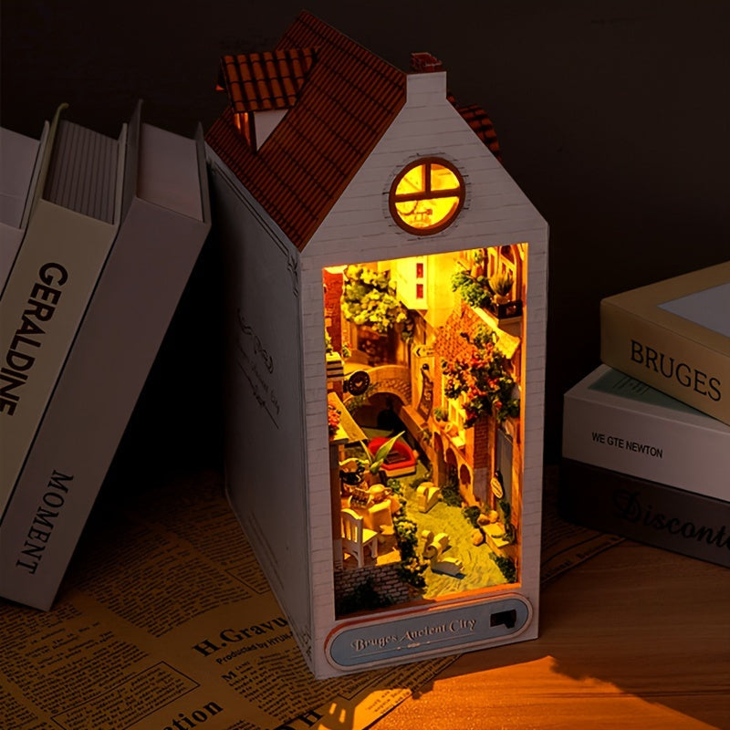 DIY Bruges House Book Stand – 3D Wooden Model of the Old Town