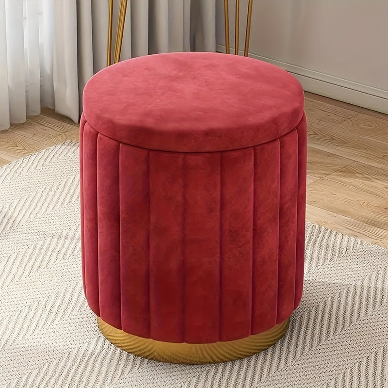 Nordic Chic Storage Ottoman – Stylish Round Pouf with Storage and Mirror Finish