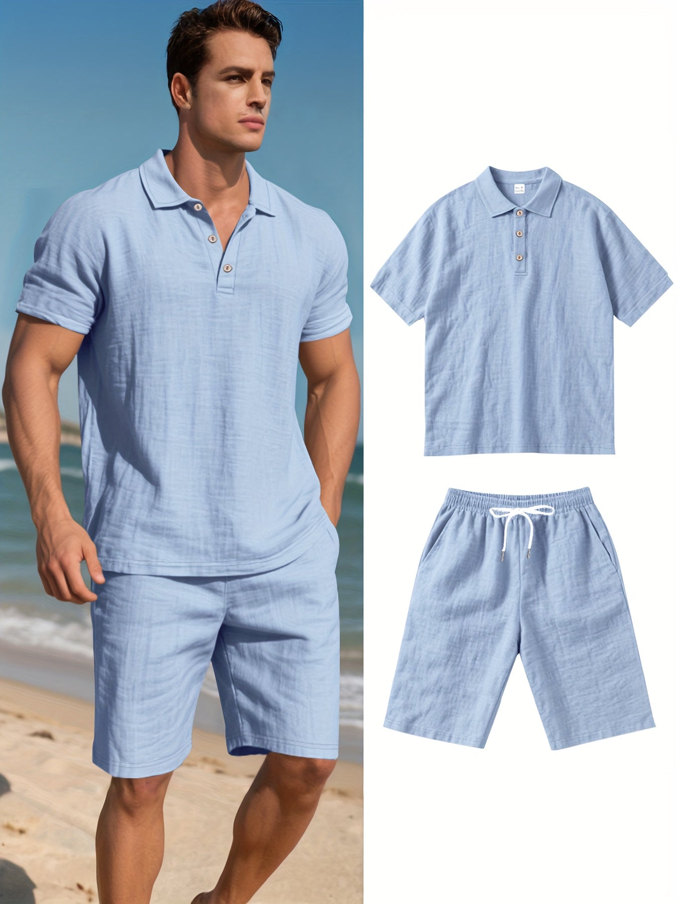 Men's Linen Polo and Shorts Set – Comfortable and Casual for Warm Days