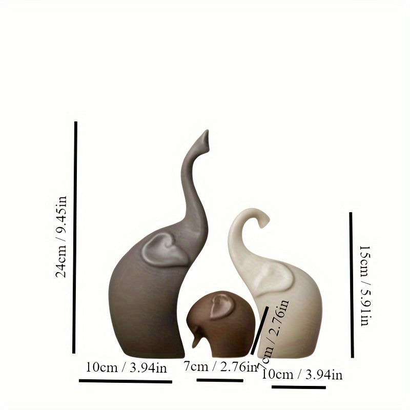 Set of 3 Ceramic Elephant Figurines – Modern Matte Decoration for Living Room or Office