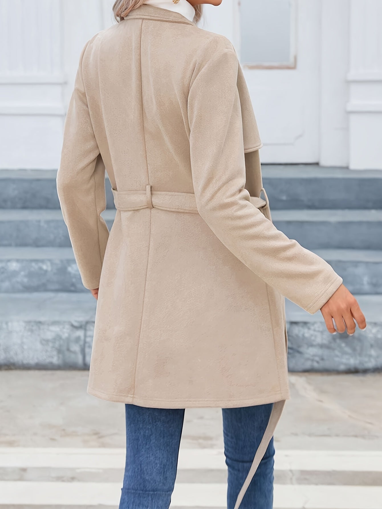 Elegant Mid-Length Women's Coat with Waist Tie – Timeless Design for Spring and Autumn