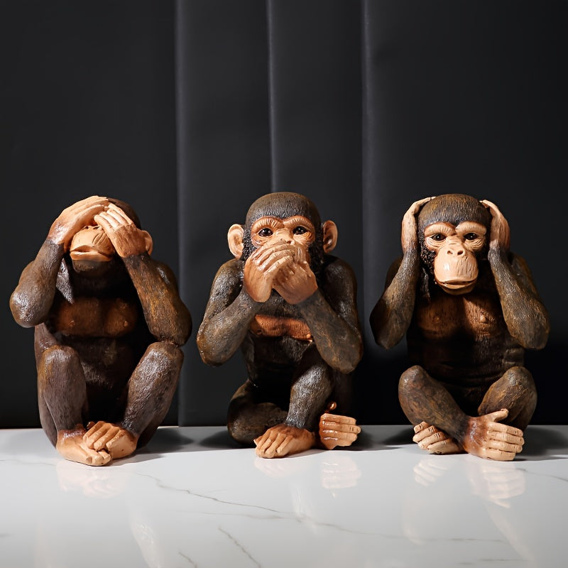 Chimpanzee Figurines Set of 3 - Playful and Realistic for Your Interior