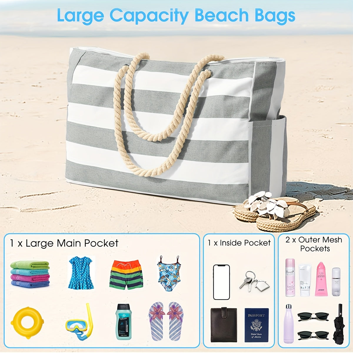Trendy Large Beach Bag with Leaf Print - Spacious, Durable, and Perfect for Vacation