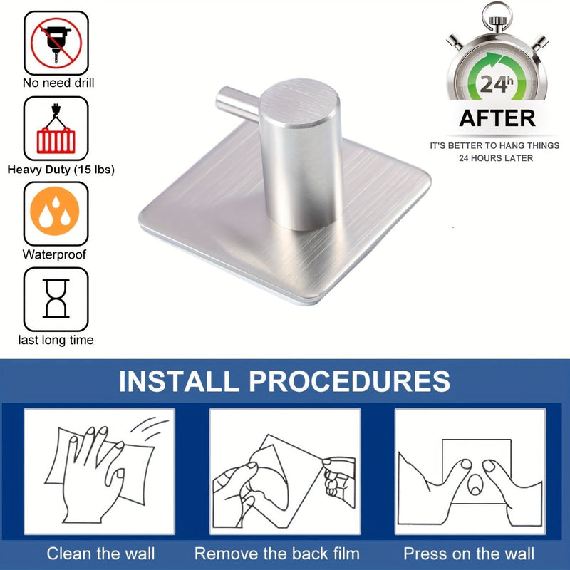 4-Piece Self-Adhesive Stainless Steel Wall Hook Set – Minimalistic, Strong, and Waterproof