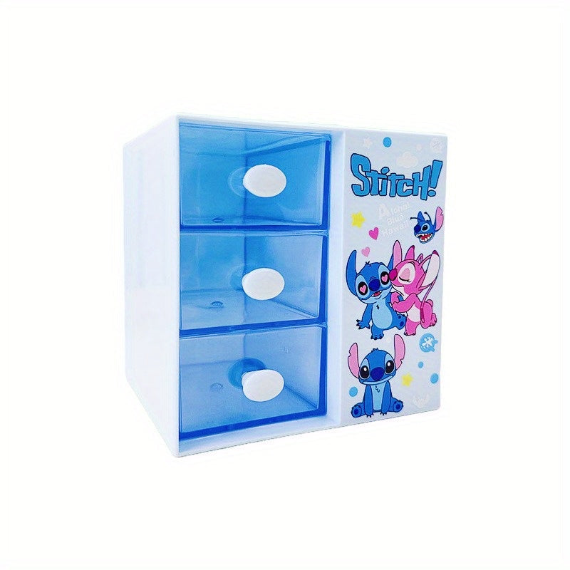 Disney Stitch Cartoon 3-Compartment Storage Box – Multifunctional Organizer for Desk, Jewelry, and Toys