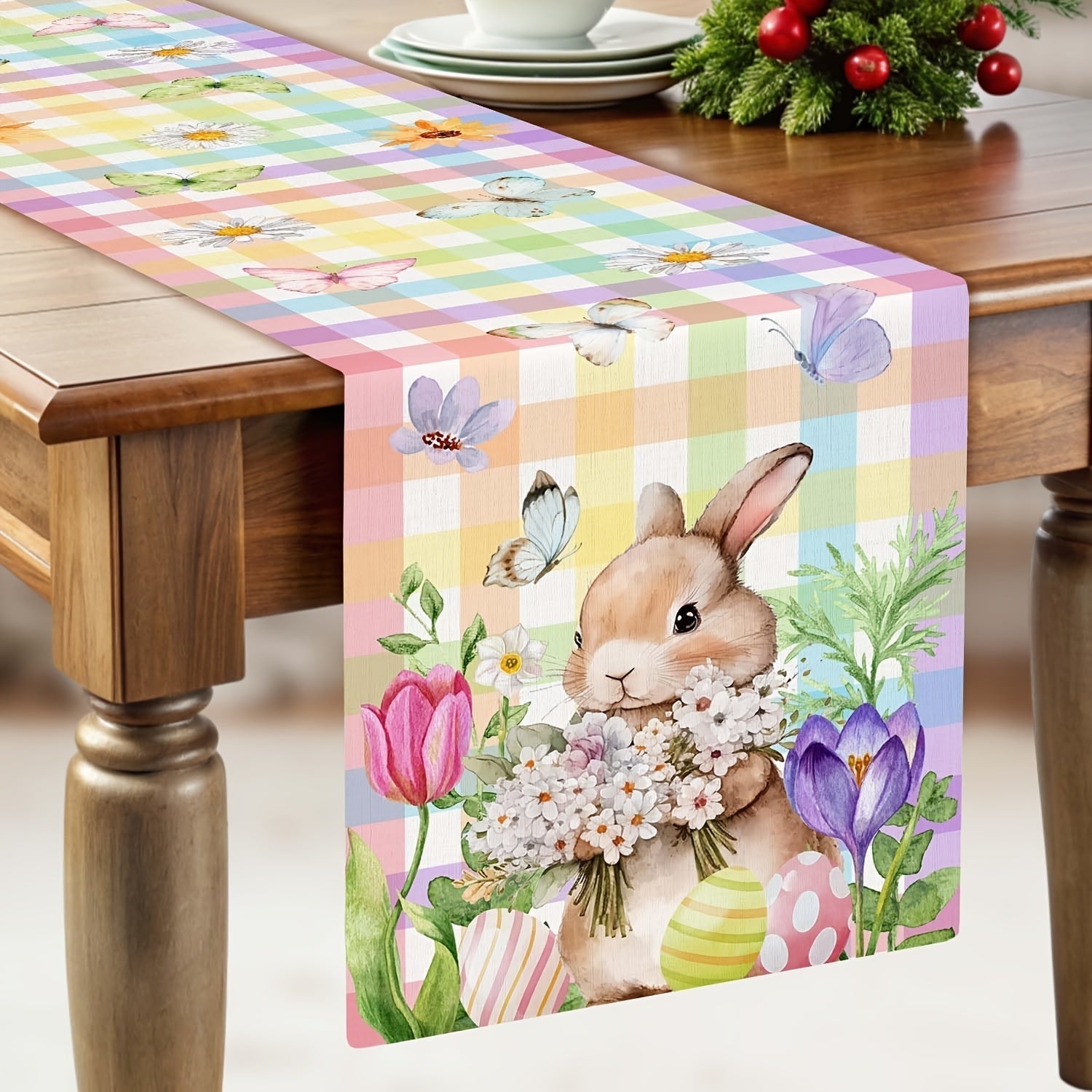Easter Bunny Table Runner with Butterflies – Cheerful Spring Decoration for Your Table