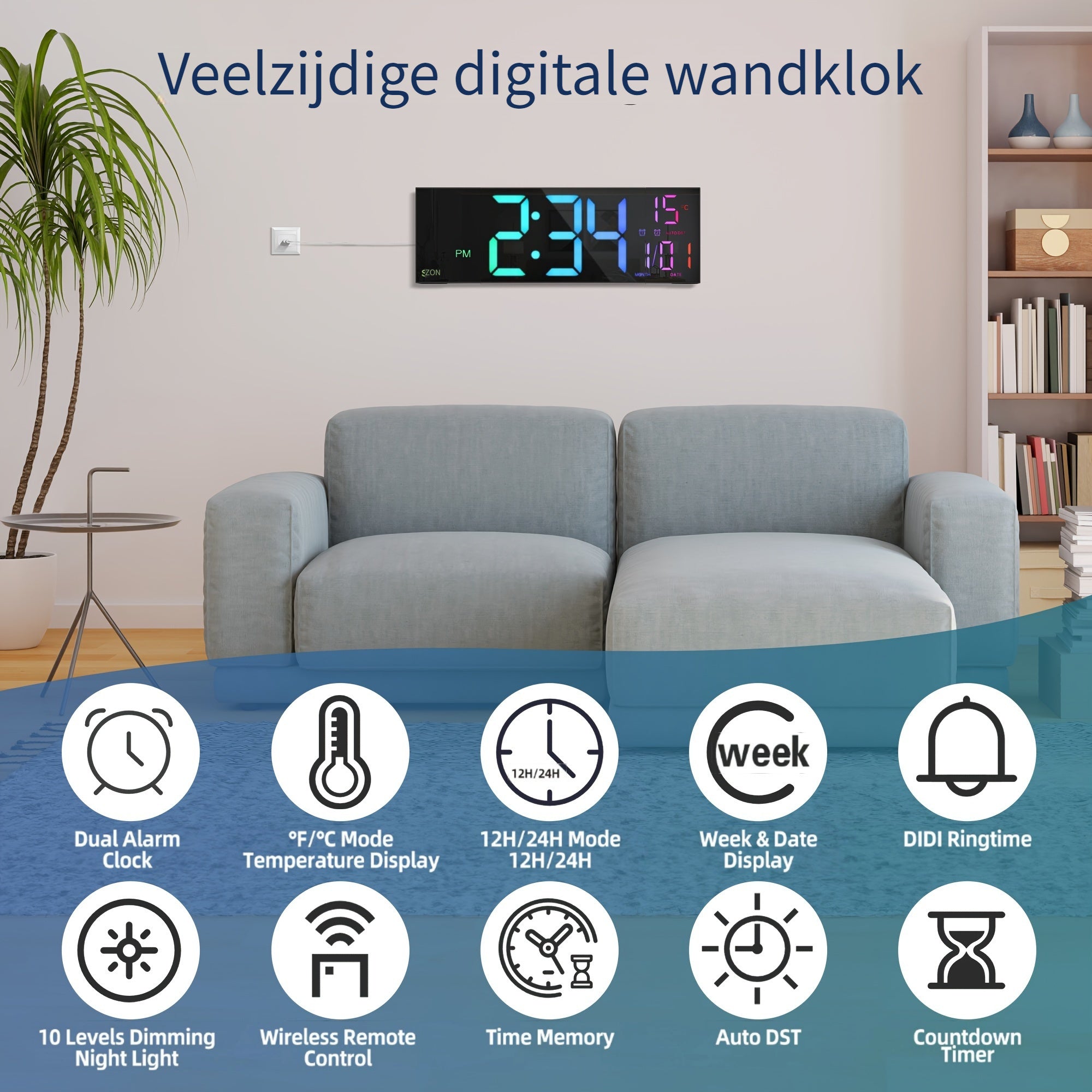 LumiWall Digital Wall Clock – Large, Colorful, and Easy to Read
