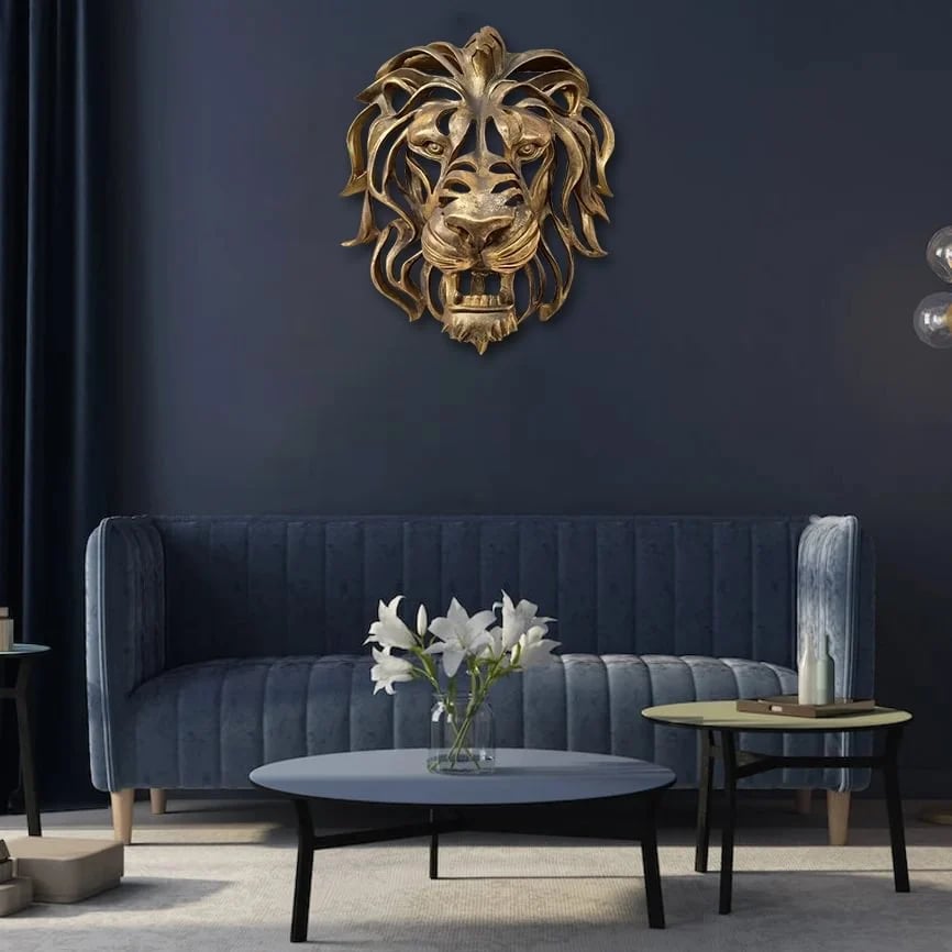 Metal Lion Head Wall Decoration - Elegant and Strong