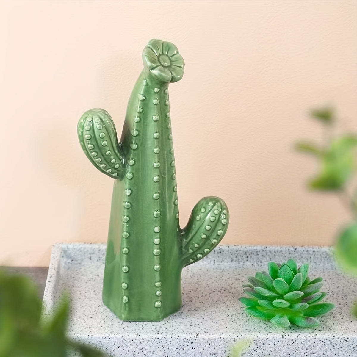 Trio of Ceramic Cactus Décor – Striped & Textured Indoor Ornaments