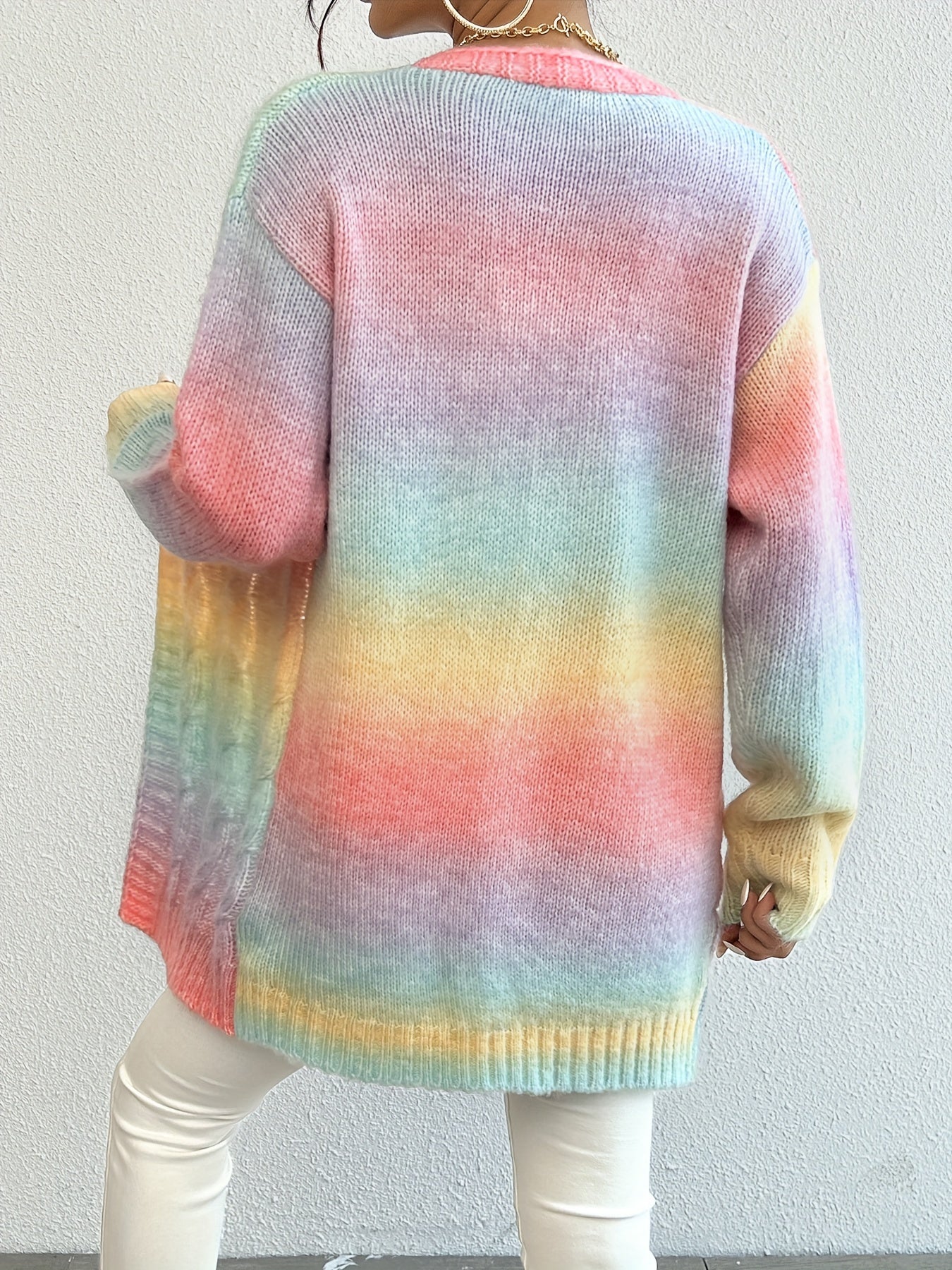 Pastel Gradient Open Front Cardigan – Stylish and Comfortable for Autumn and Spring