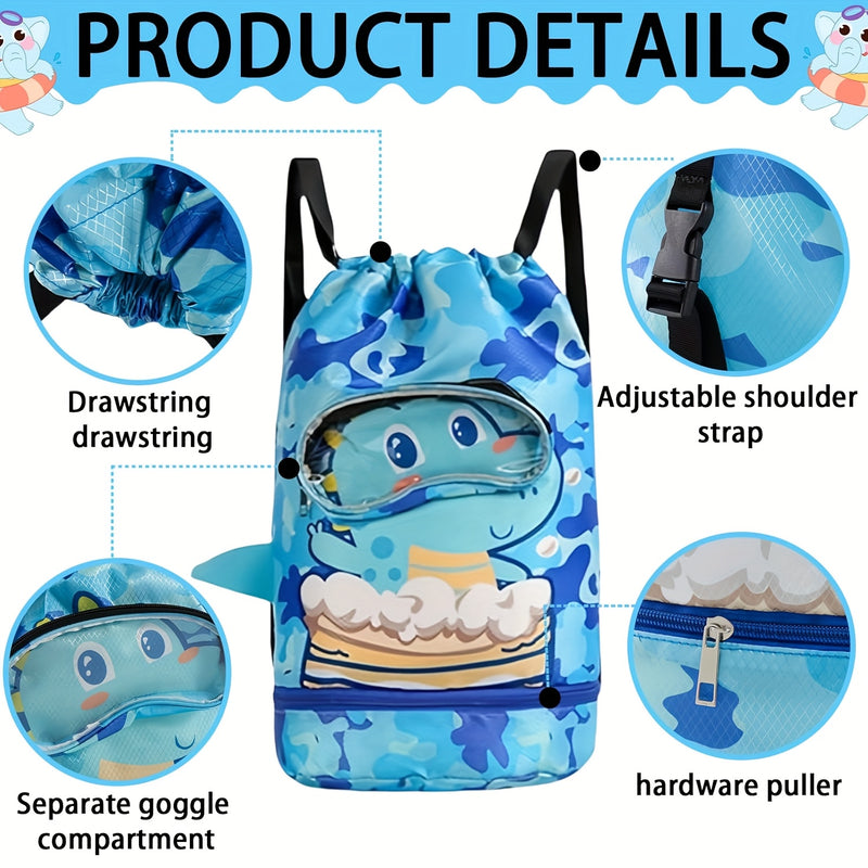 Ocean-Themed Swim Backpack – Waterproof with Wet/Dry Separation