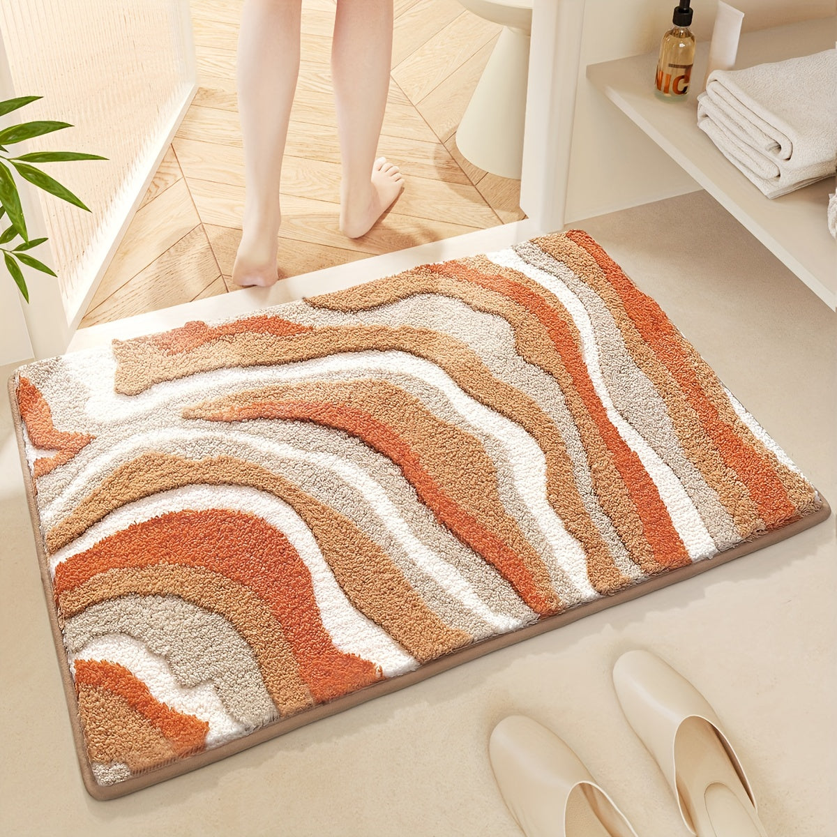 Geometric Bathroom Rug – Absorbent and Soft with Non-Slip Backing