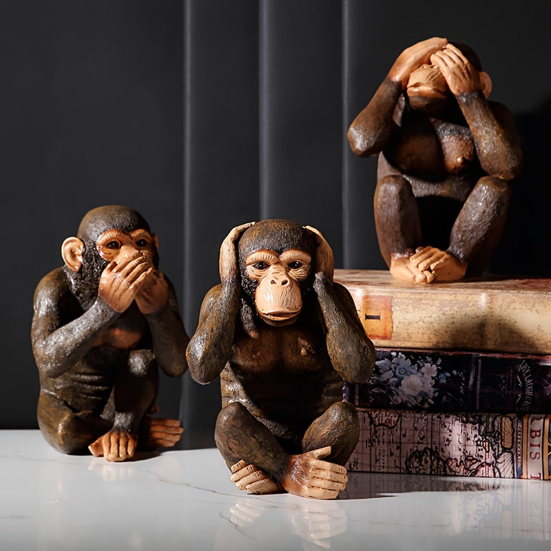 Chimpanzee Figurines Set of 3 - Playful and Realistic for Your Interior