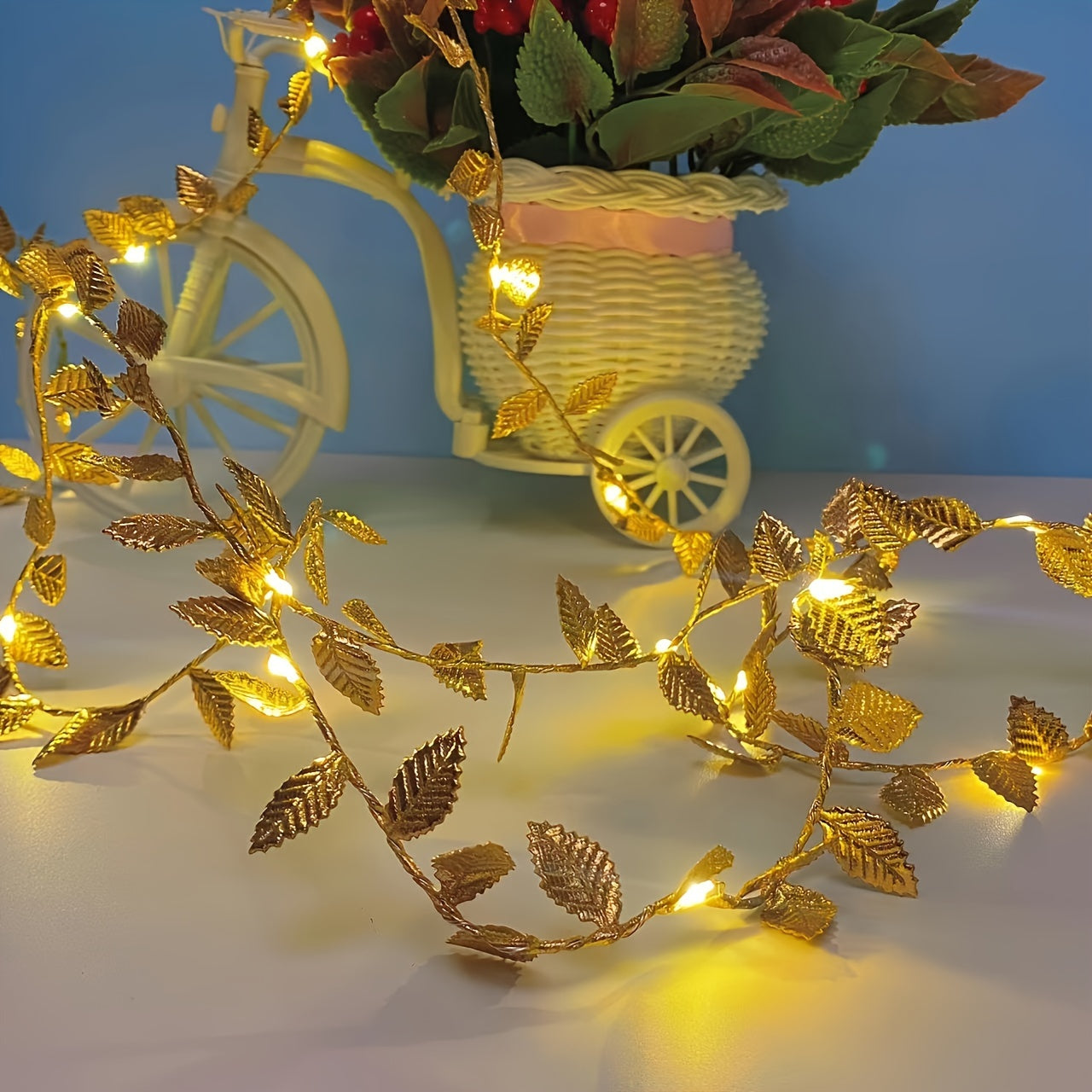 Golden Leaves Fairy Lights - Elegant Lighting for Table Settings and Parties
