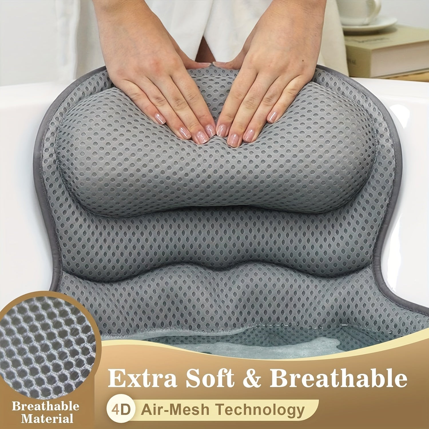 LuxieSpa 4D Luxe Bath Pillow - Breathable Pillow with Neck and Back Support for a Relaxing Bath