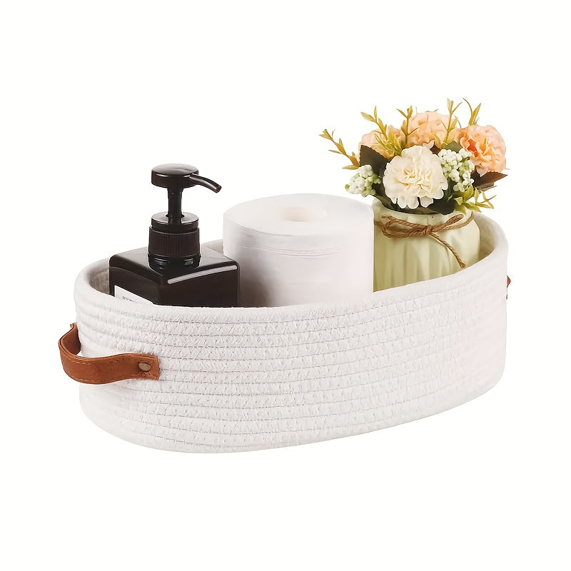 Bohemian Storage Basket with Leather Handles – Perfect for Bathroom and Living Room