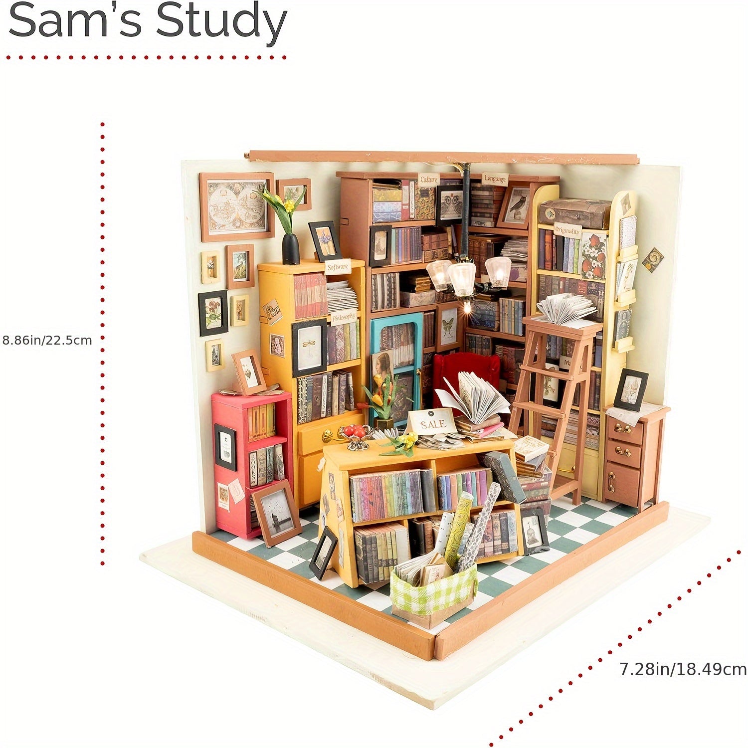 DIY Miniature House Kit – Sam's Study with Detailed Bookshelves and Furniture