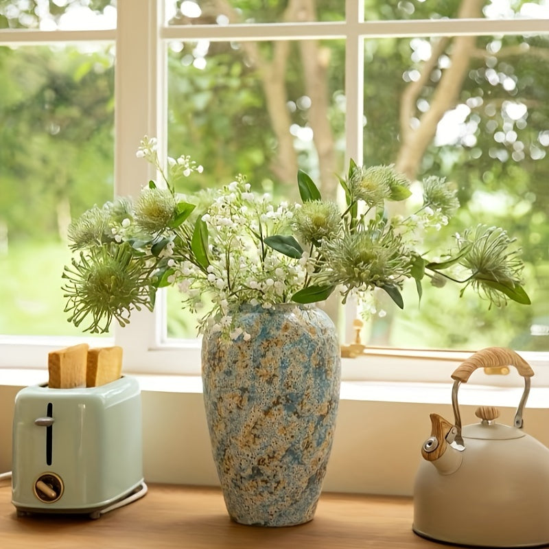 Unique Vintage Ceramic Vase – Handmade Blue Earthenware for an Authentic Look
