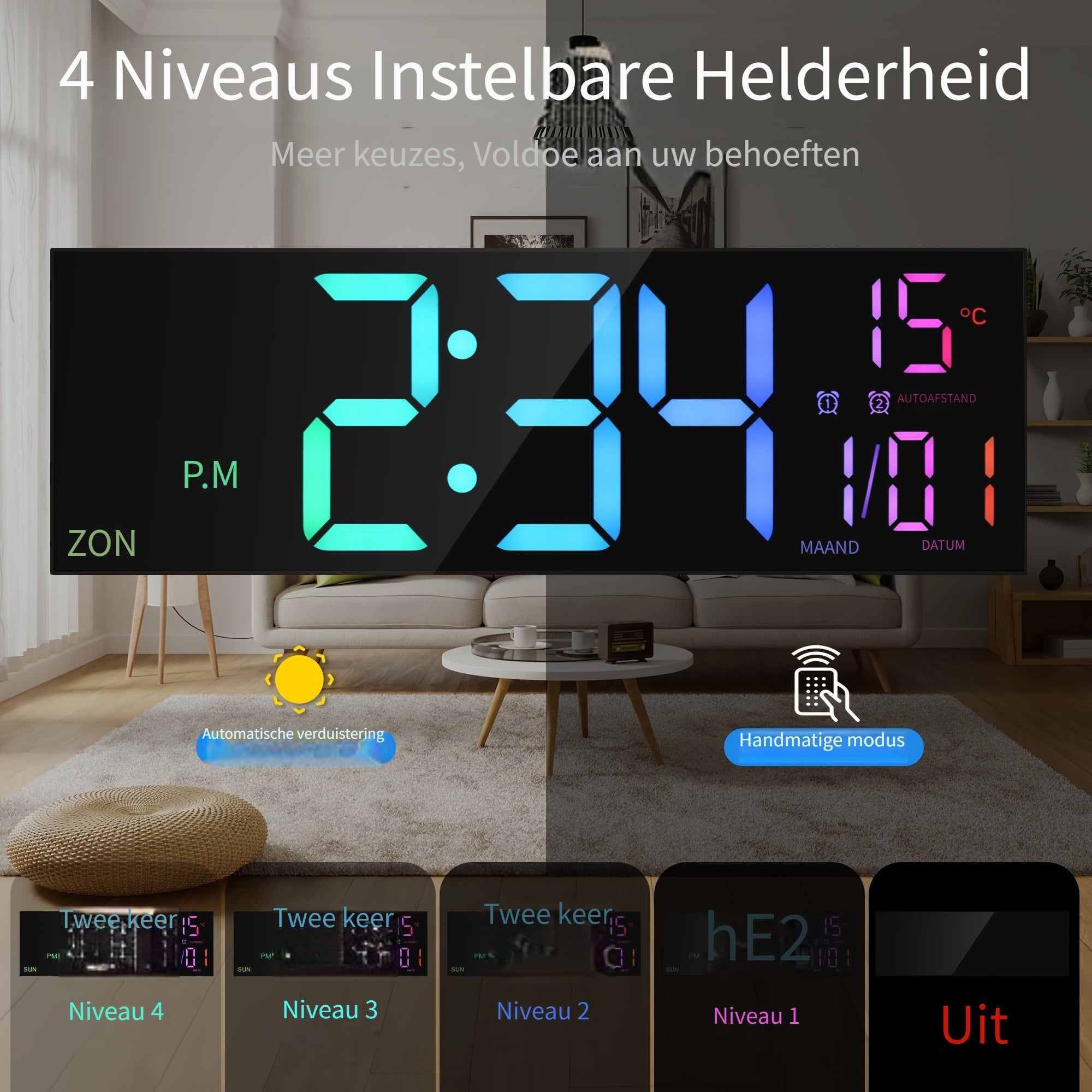LumiWall Digital Wall Clock – Large, Colorful, and Easy to Read