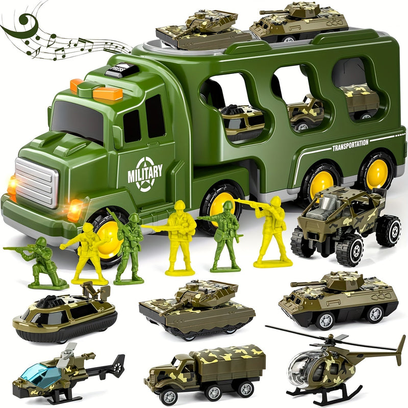 ArmyForce 14-in-1 Military Toy Set - Truck with Tanks, Soldiers, and Sound Effects