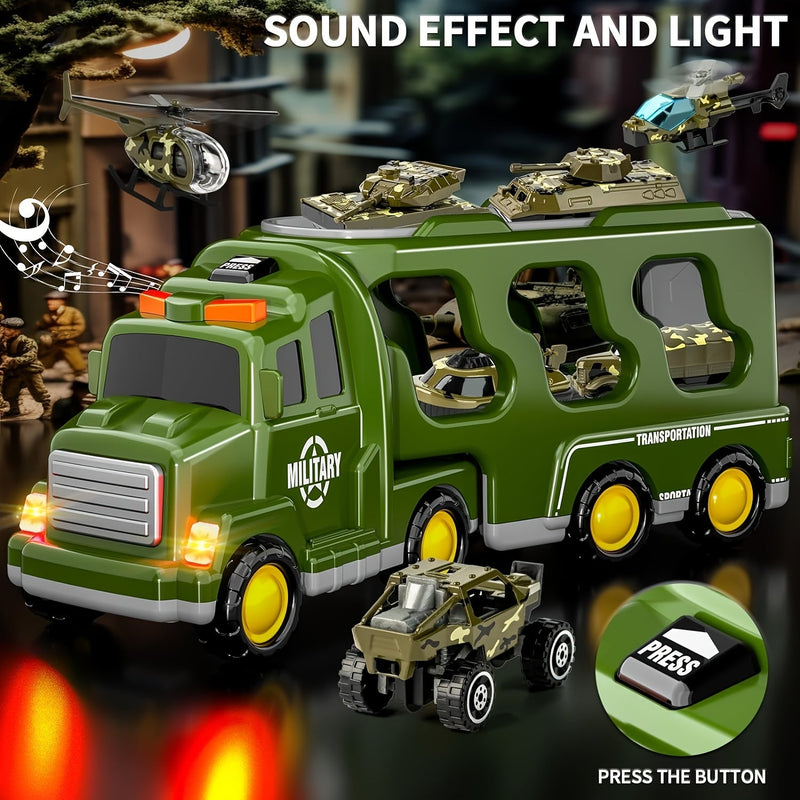 ArmyForce 14-in-1 Military Toy Set - Truck with Tanks, Soldiers, and Sound Effects