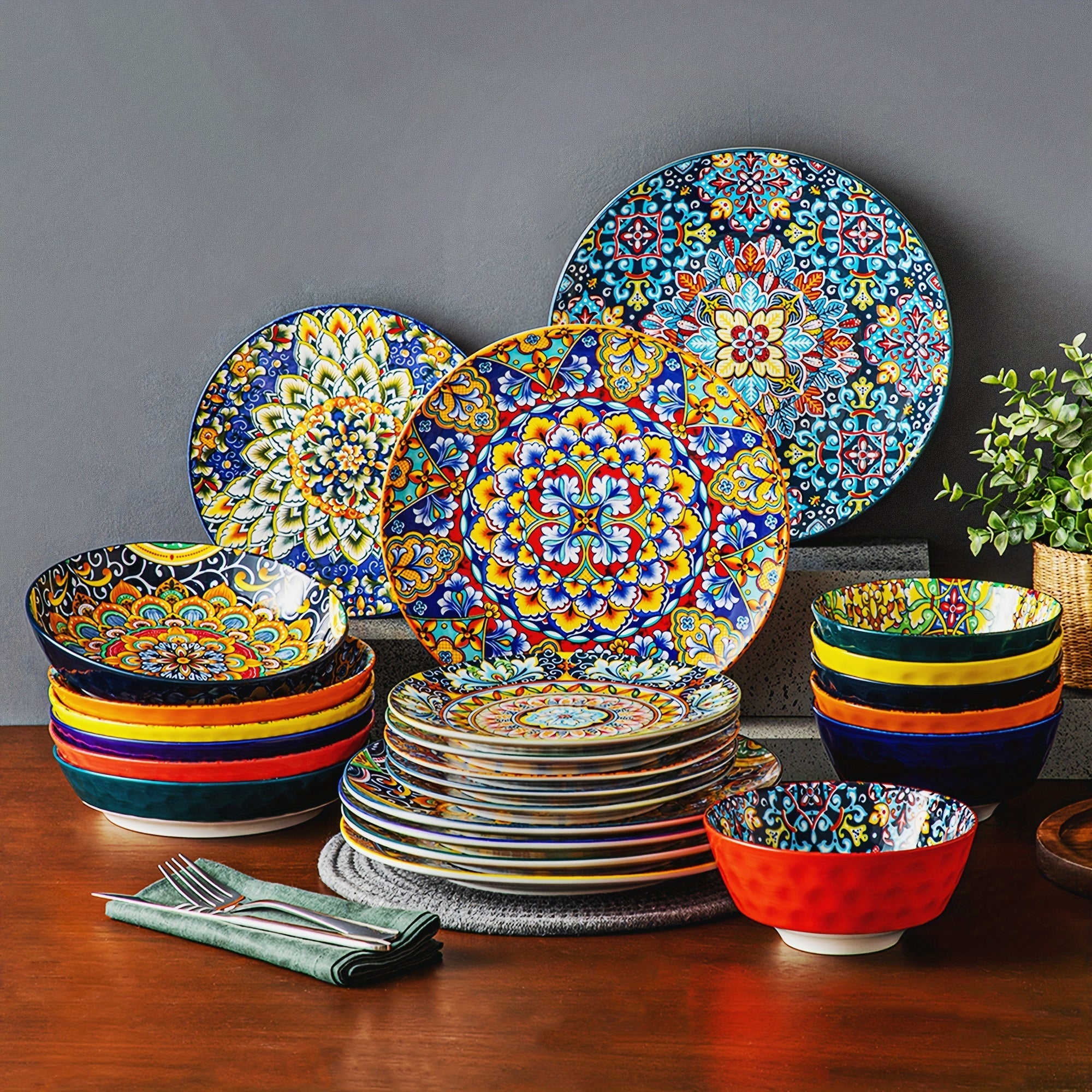 24-Piece Dinner Set – Stoneware in Bohemian Style