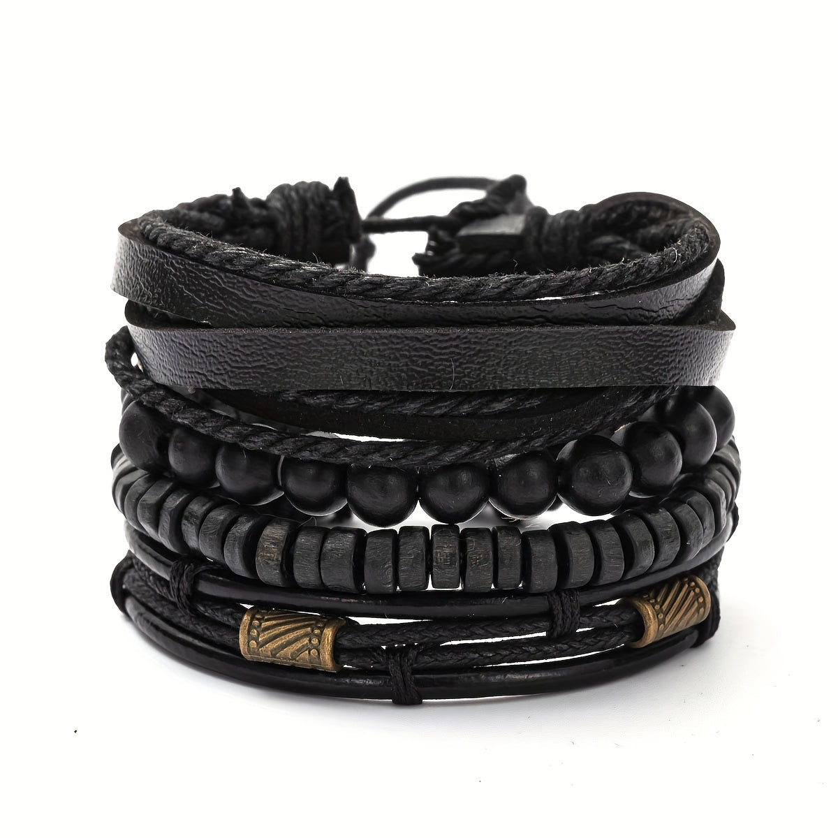 Stylish Leather and Wooden Bracelets Set - For the Modern Man