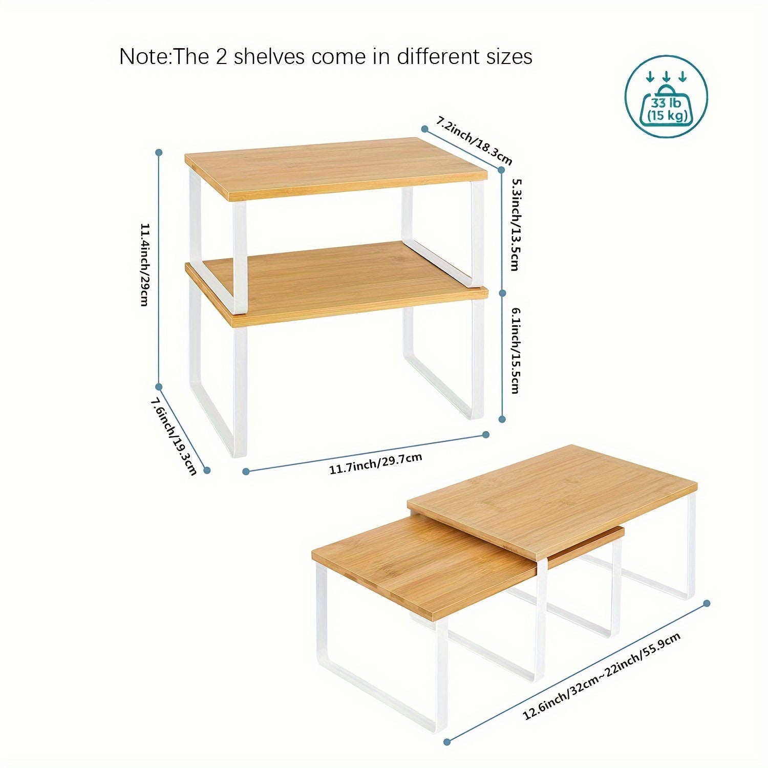 2-Piece Adjustable Bamboo Storage Racks – Stylish and Space-Saving for Cabinets or Countertops