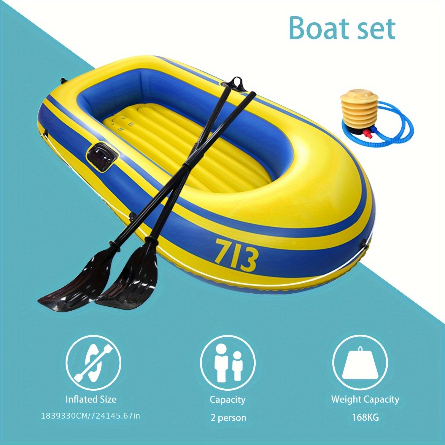 Inflatable Fishing Boat Set – Lightweight 2-Person PVC Boat with Oars