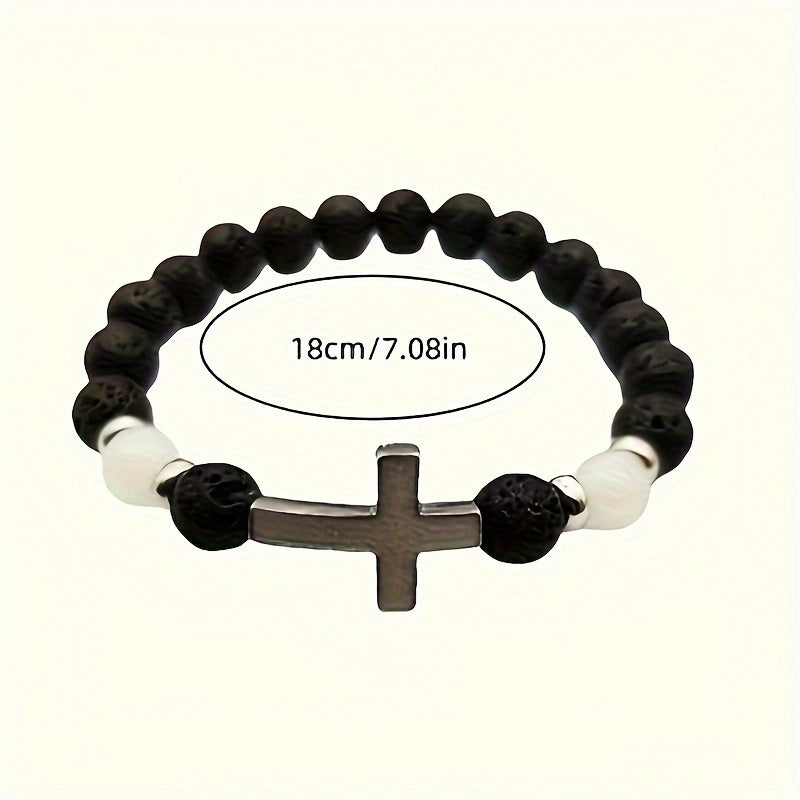 Glow-in-the-Dark Bead Bracelet with Cross - For a Unique Style