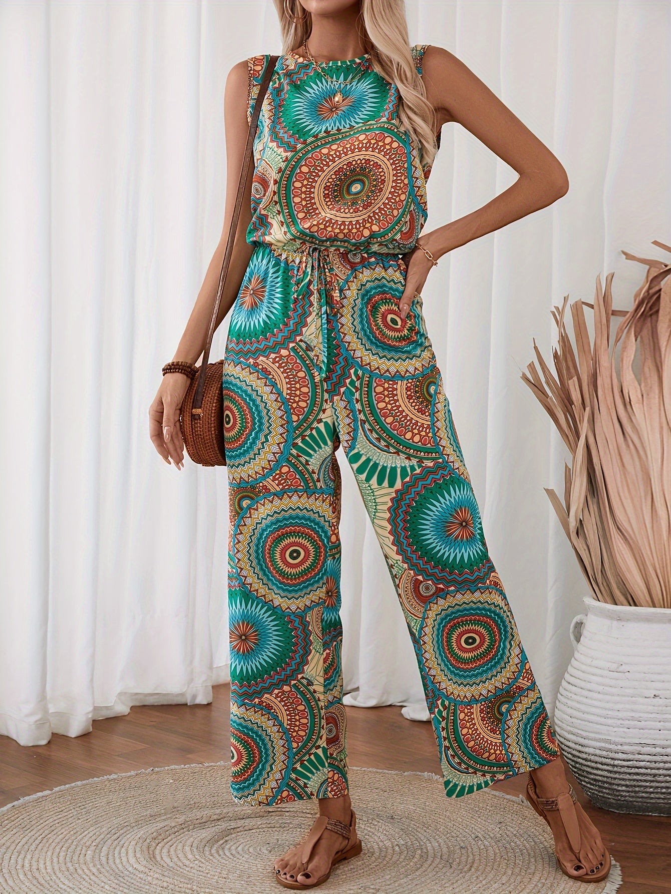 Casual Mandala Print Jumpsuit for Women – Sleeveless and Breathable for Summer Days