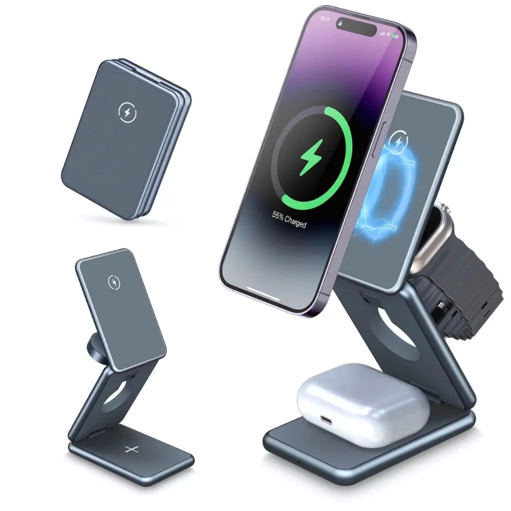 3-in-1 Foldable Wireless Charging Station – Travel-Friendly Charger for Apple Devices