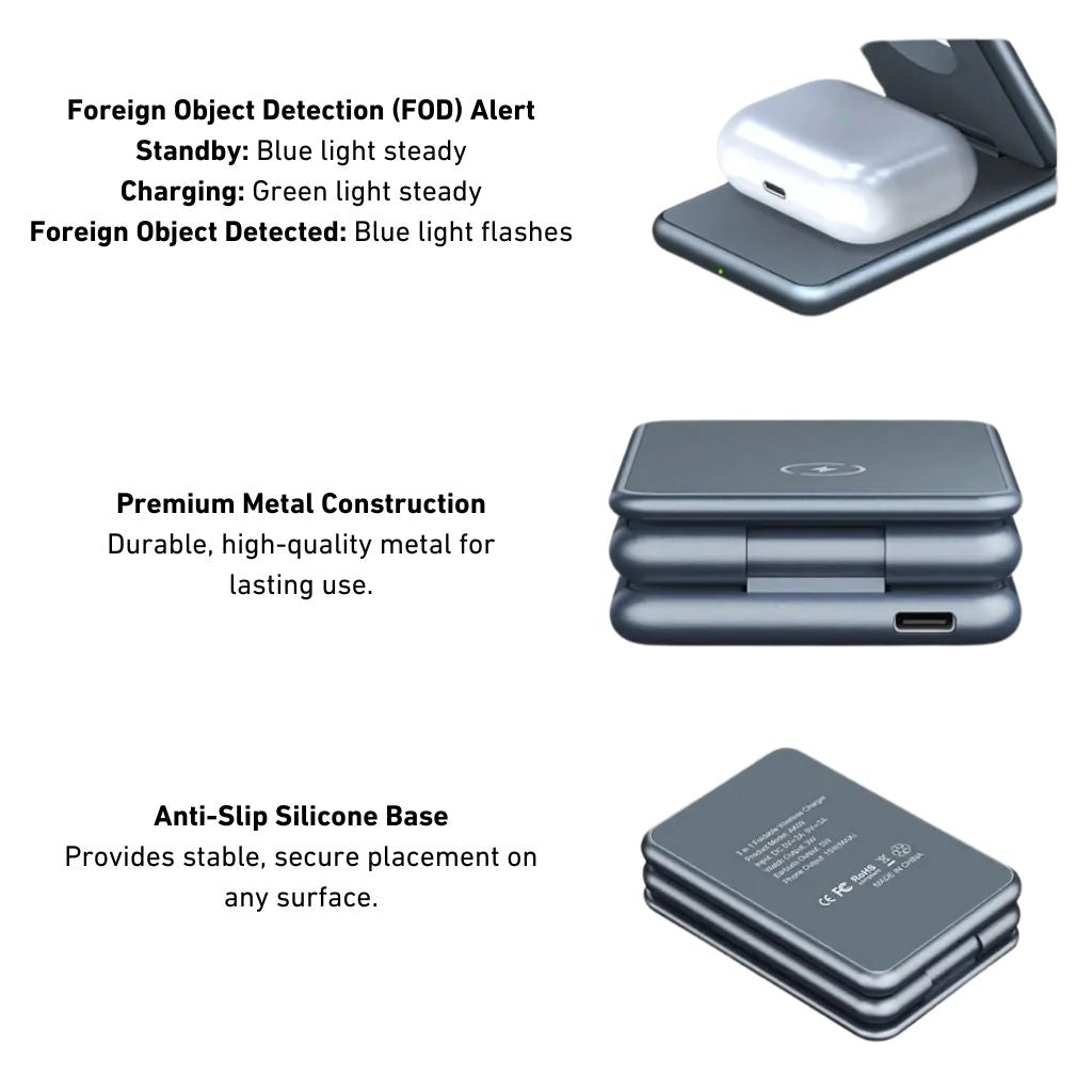 3-in-1 Foldable Wireless Charging Station – Travel-Friendly Charger for Apple Devices