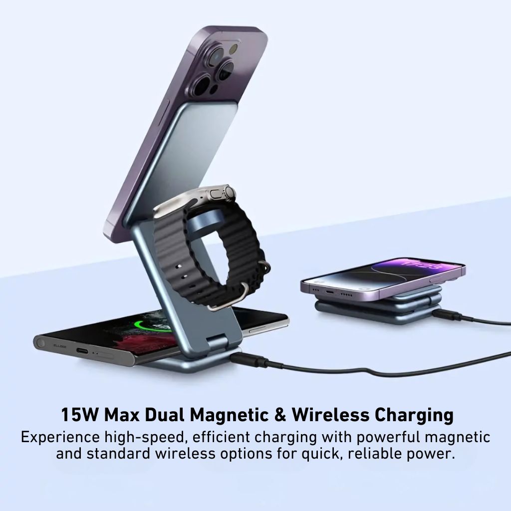 3-in-1 Foldable Wireless Charging Station – Travel-Friendly Charger for Apple Devices
