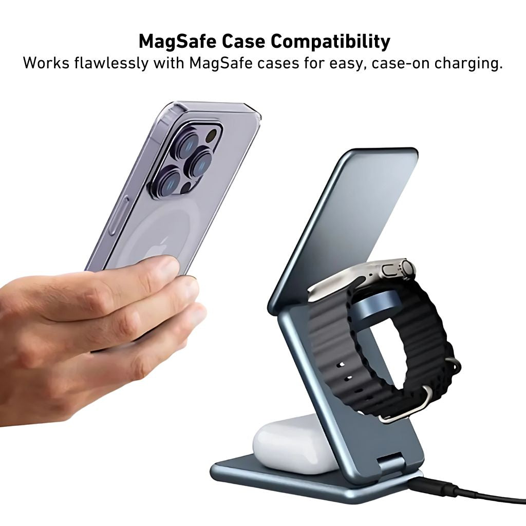 3-in-1 Foldable Wireless Charging Station – Travel-Friendly Charger for Apple Devices