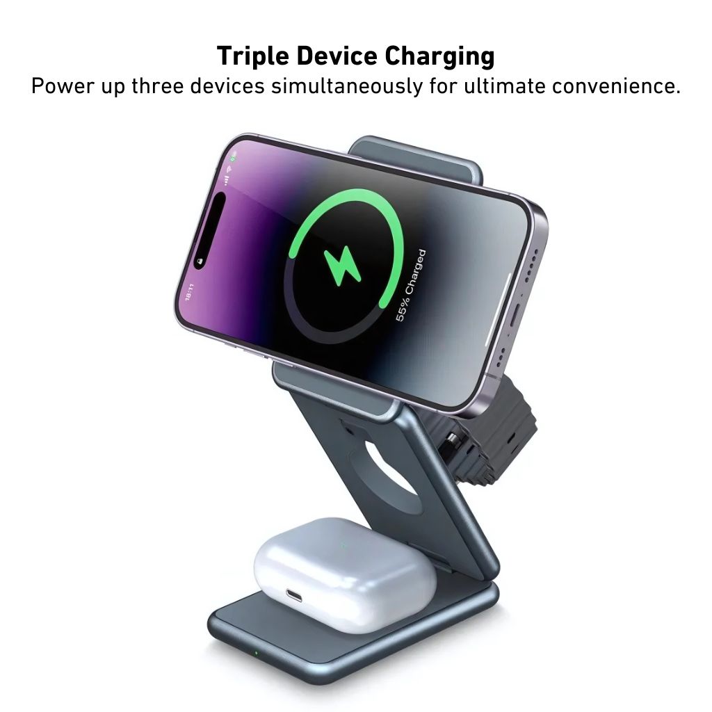 3-in-1 Foldable Wireless Charging Station – Travel-Friendly Charger for Apple Devices