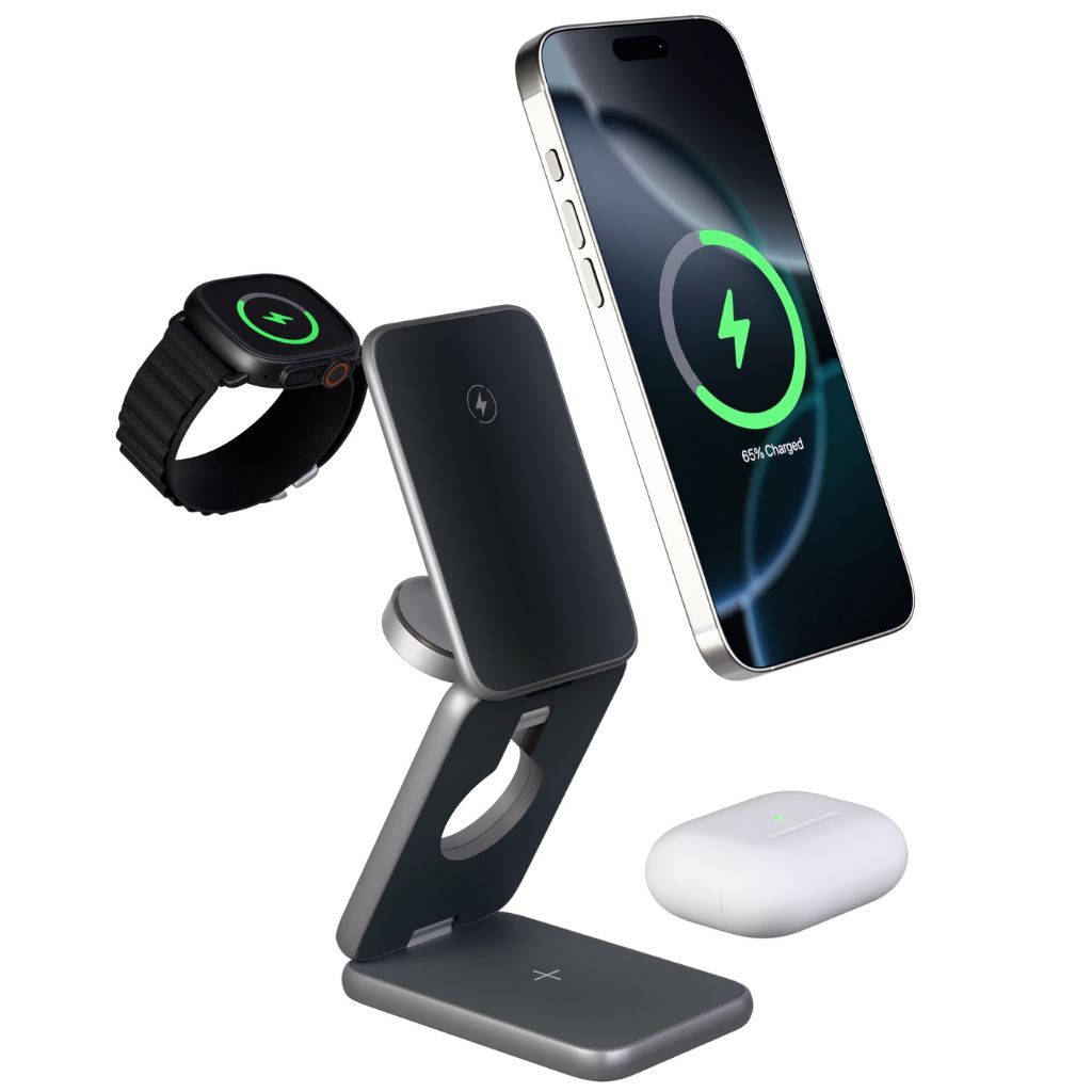 3-in-1 Foldable Wireless Charging Station – Travel-Friendly Charger for Apple Devices