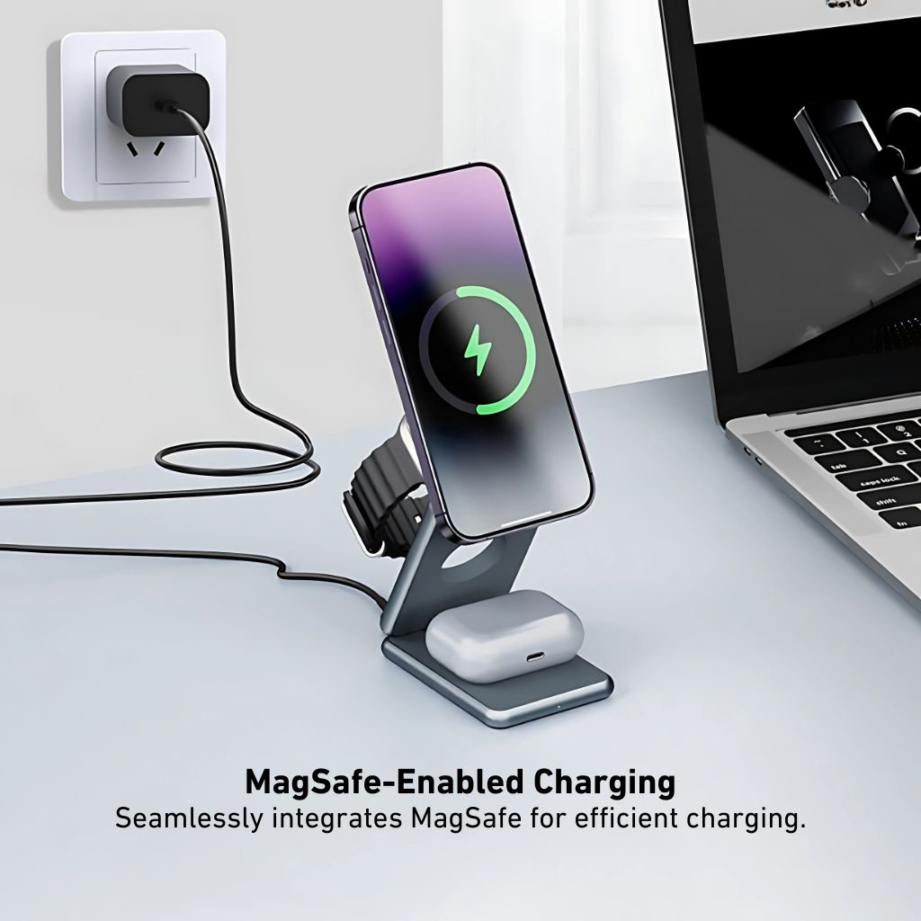 3-in-1 Foldable Wireless Charging Station – Travel-Friendly Charger for Apple Devices